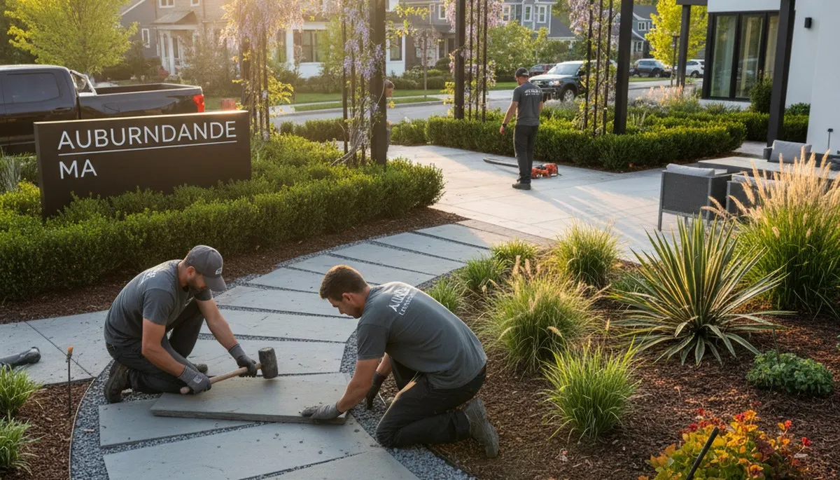 Landscaping service team in Waltham, MA providing lawn care and outdoor maintenance