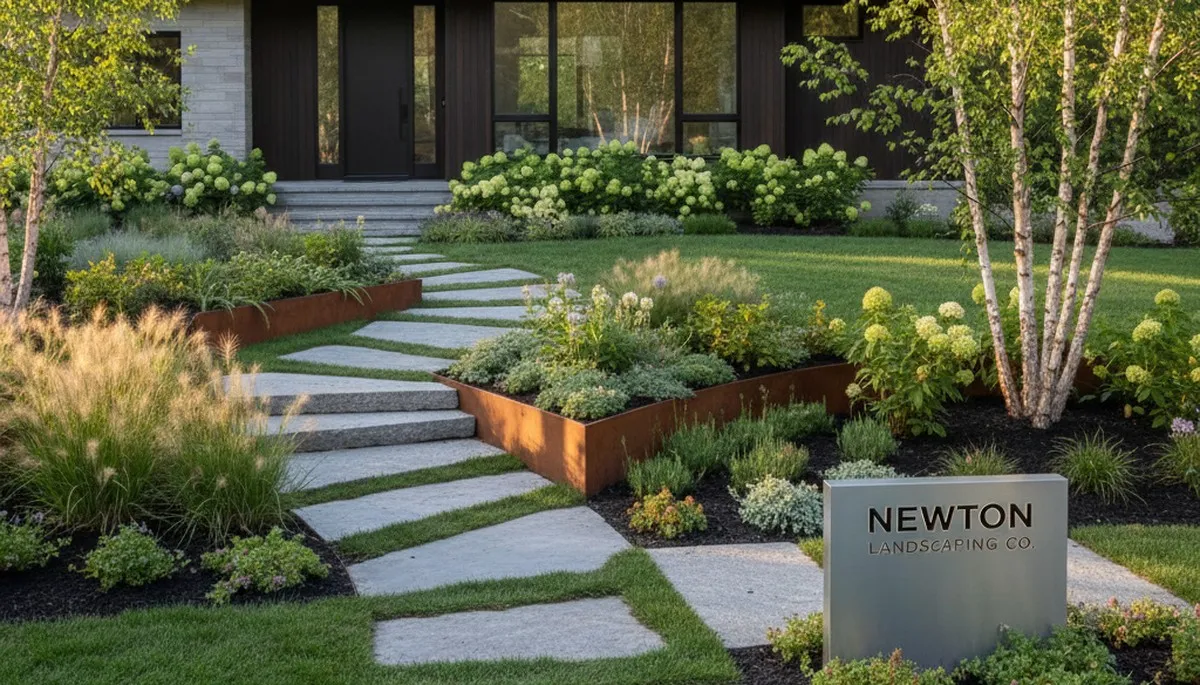 Landscaping crew providing lawn care and yard maintenance in Waltham, MA