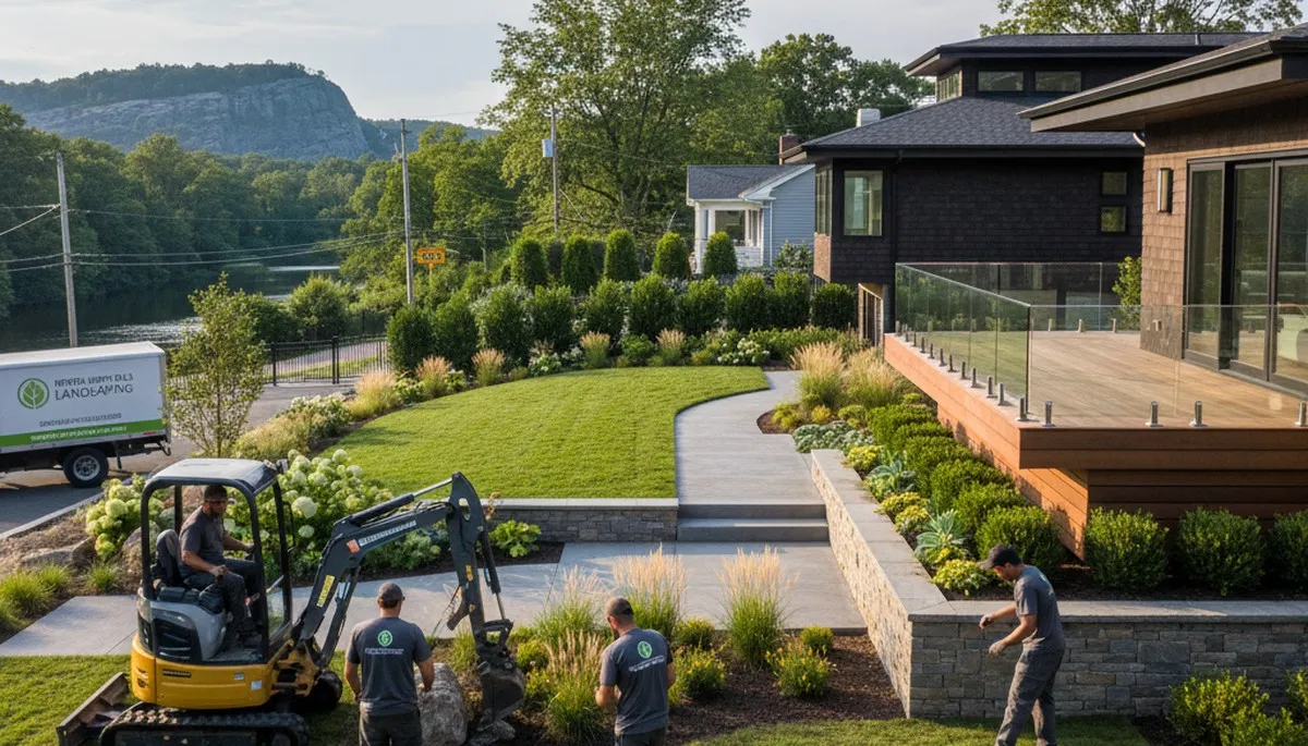 Landscaping team in Waltham, MA providing professional lawn care and landscape maintenance